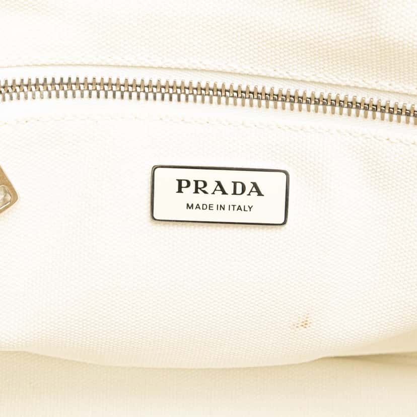 Prada Small Canvas Canapa Floral And Symbols Satchel White Canvas Good condition - Box View