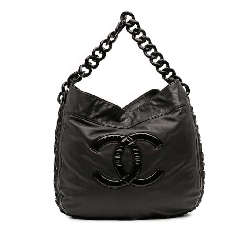 Chanel Calfskin Modern Chain Rhodoid Hobo Black Leather Good condition - Front View