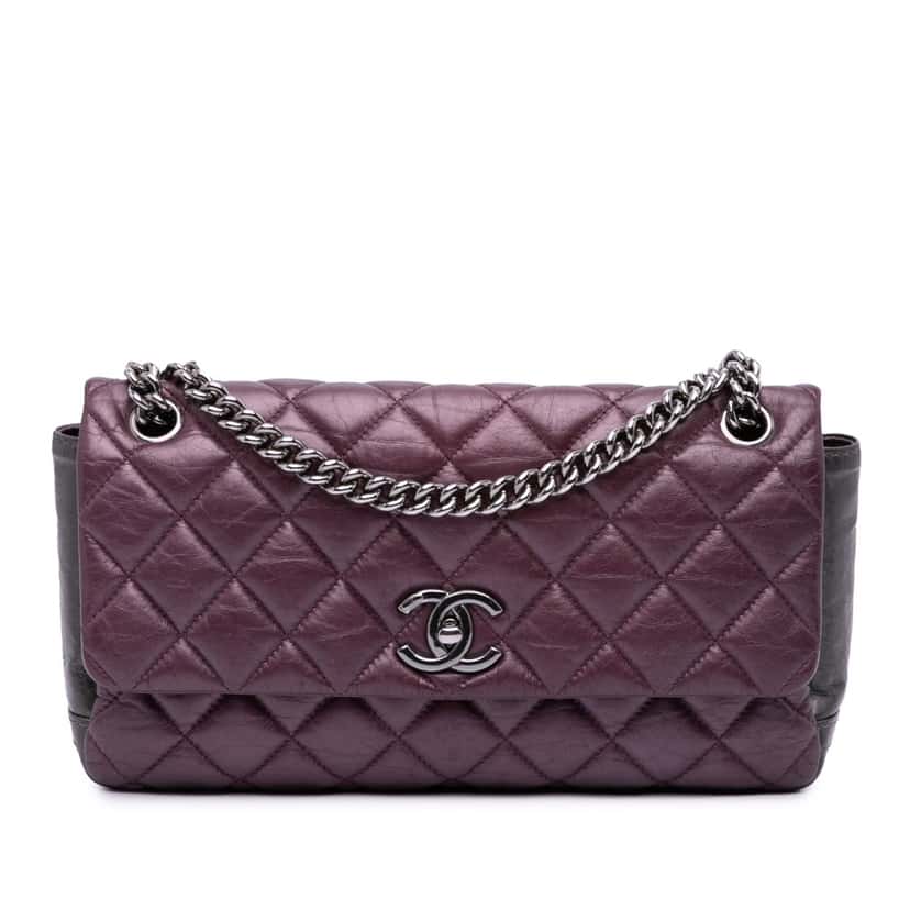 Chanel Aged Calfskin Lady Pearly Flap Purple Leather Good condition - Front View