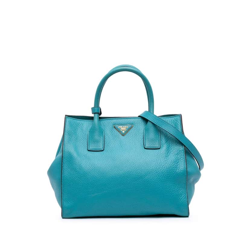 Prada Vitello Daino Open Convertible Tote Blue Leather Good condition - Front View