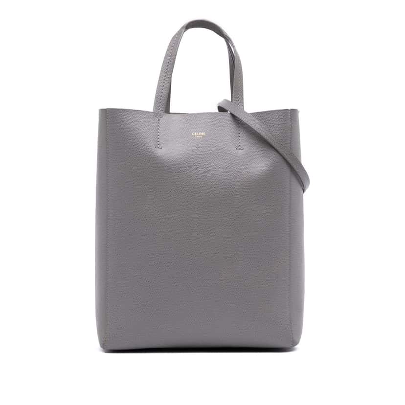 Celine Small Grained Calfskin Vertical Cabas Tote Grey Leather Good condition - Front View