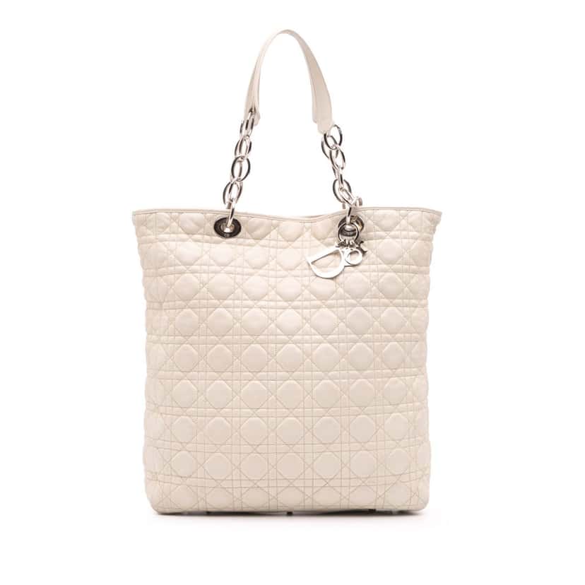 Dior Lambskin Cannage Lady Dior Soft Shopping Tote White Leather Good condition - Front View
