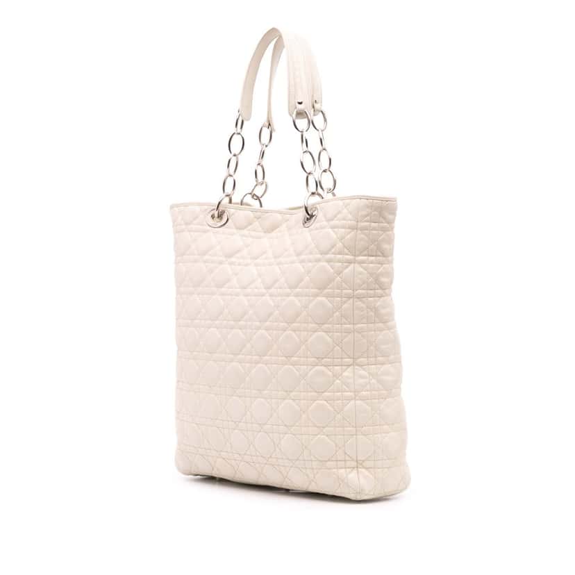 Dior Lambskin Cannage Lady Dior Soft Shopping Tote White Leather Good condition - Back View