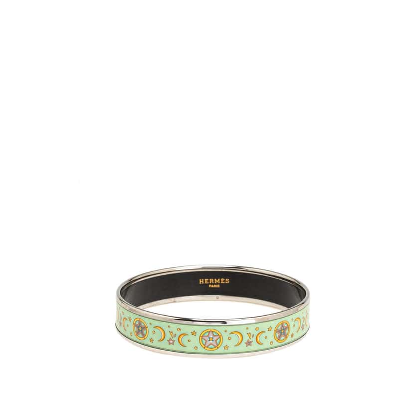 Hermès Narrow Moon Stars Enamel Bangle 65 Green Good condition - Front View