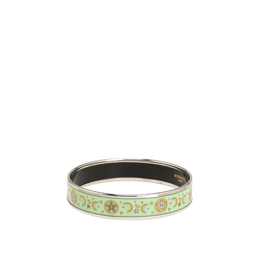 Hermès Narrow Moon Stars Enamel Bangle 65 Green Good condition - Back View