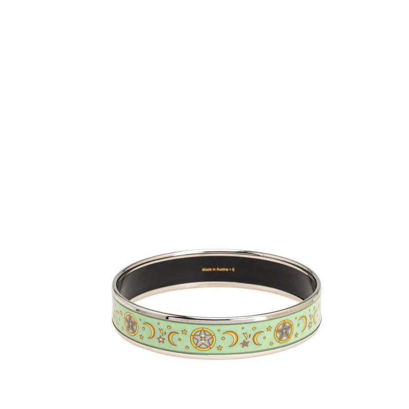 Hermès Narrow Moon Stars Enamel Bangle 65 Green Good condition - Inside View