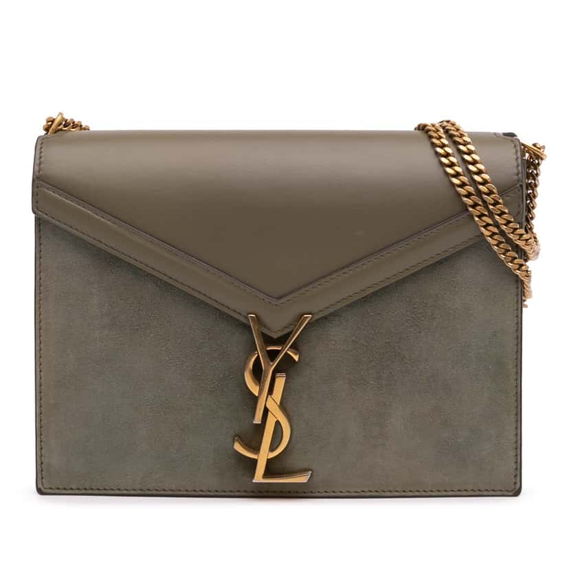 Saint Laurent Suede and Calfskin Monogram Cassandra Clasp Bag Brown Leather Good condition - Front View