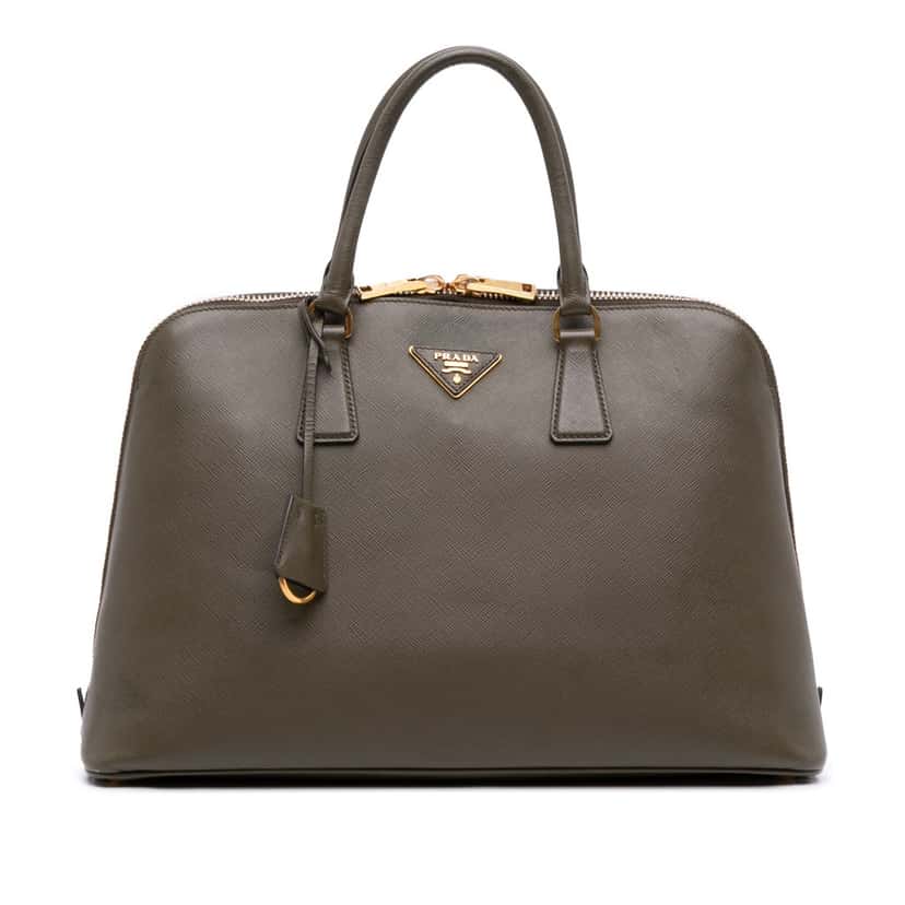 Prada Large Saffiano Lux Promenade Satchel Brown Leather Good condition - Front View
