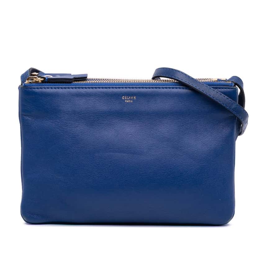 Celine Small Lambskin Trio Crossbody Blue Leather Good condition - Front View