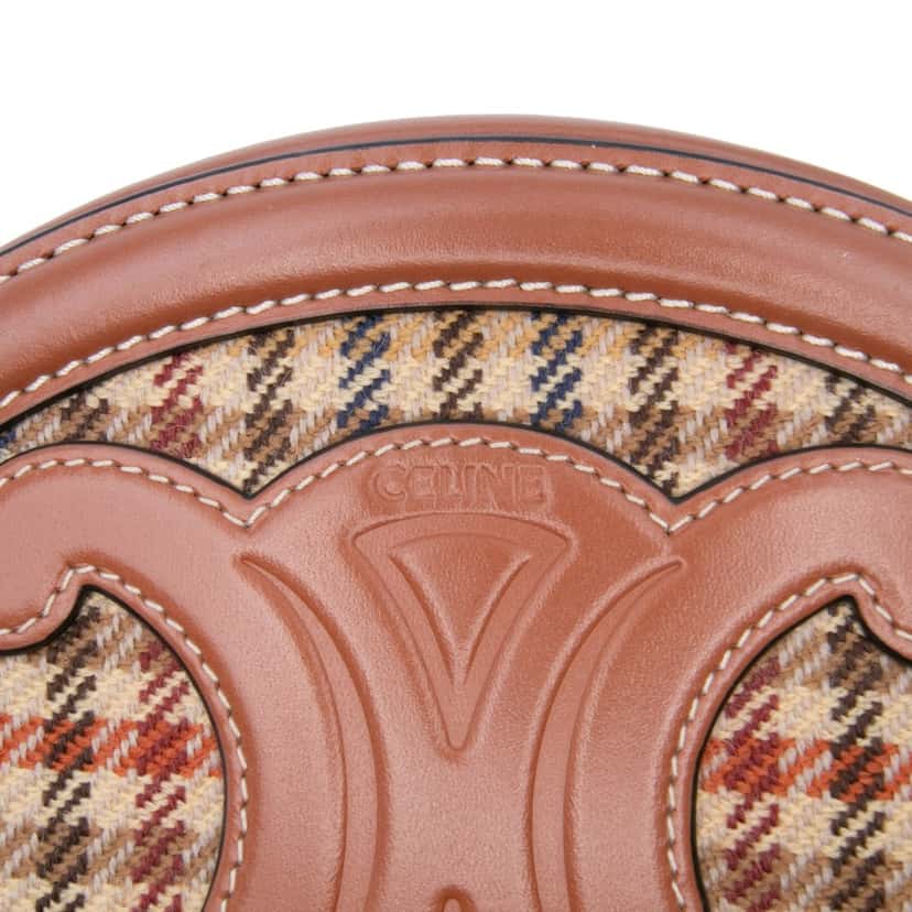 Celine Small Houndstooth Canvas and Calfskin Cuir Triomphe Oval Crossbody Brown Leather Good condition - Box View