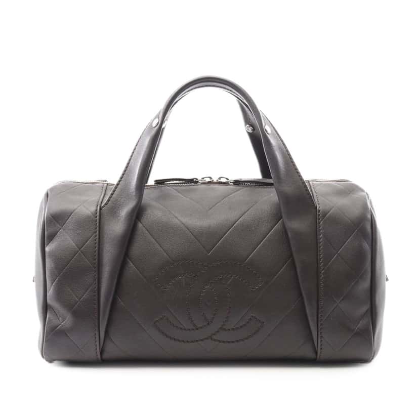 Chanel CC Chevron Quilted Lambskin Boston Bag Brown Leather Good condition - Front View