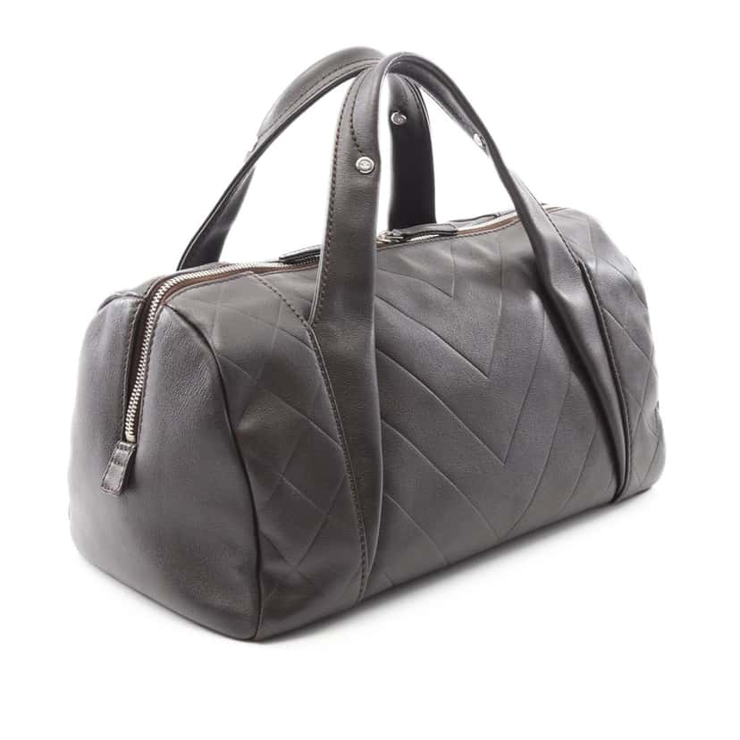 Chanel CC Chevron Quilted Lambskin Boston Bag Brown Leather Good condition - Back View
