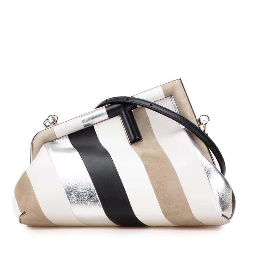 Fendi Small Fendi First Leather and Suede Striped Crossbody Brown Leather Good condition - Front View