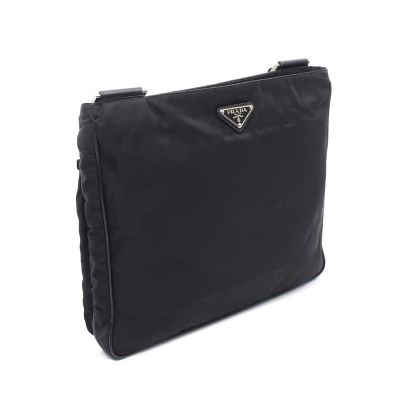 Prada Saffiano Trimmed Re Nylon Zip Top Crossbody Black Good condition - Back View
