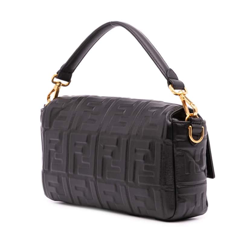 Fendi Zucca Embossed Leather Baguette Satchel Black Leather Good condition - Back View