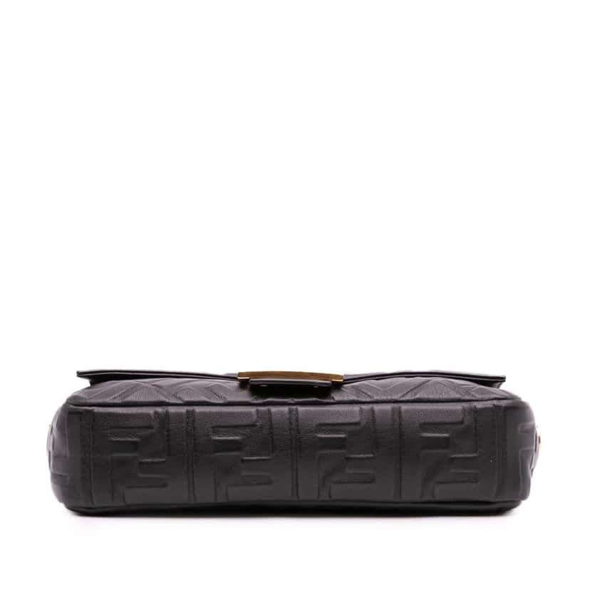 Fendi Zucca Embossed Leather Baguette Satchel Black Leather Good condition - Inside View