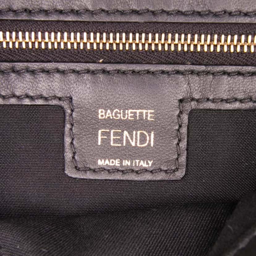 Fendi Zucca Embossed Leather Baguette Satchel Black Leather Good condition - Box View