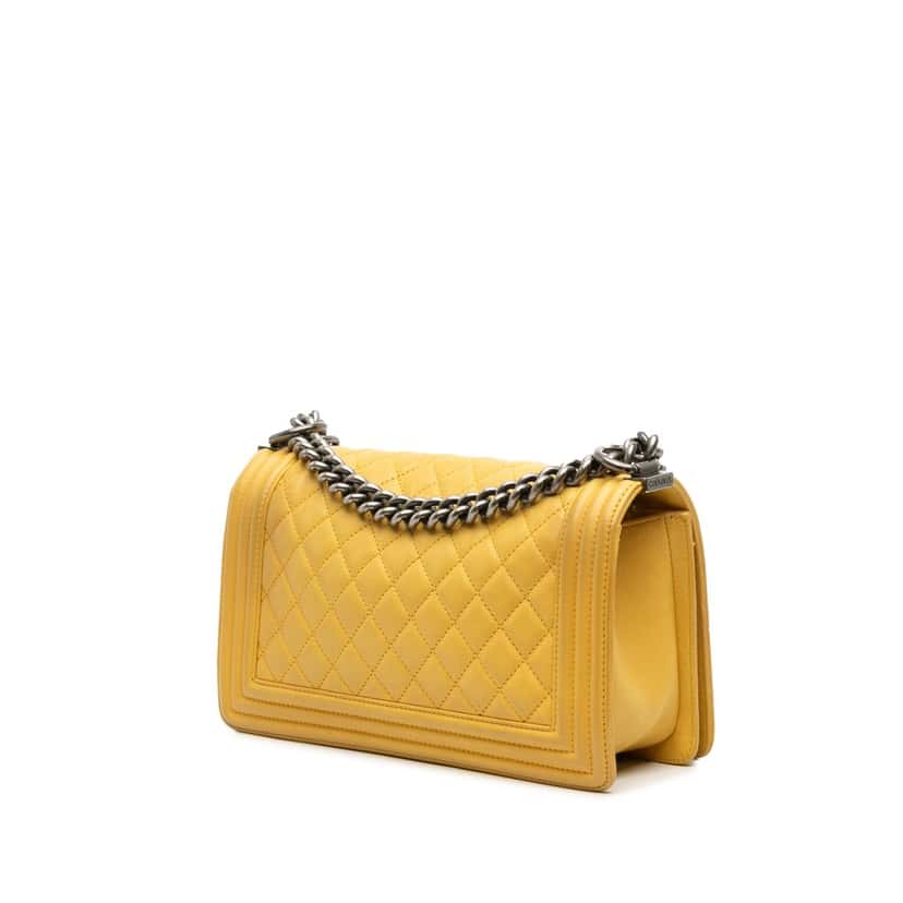 Chanel Old Medium Quilted Calfskin Boy Flap Yellow Leather Good condition - Back View