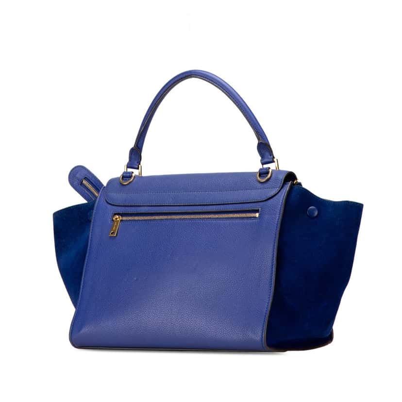 Celine Small Drummed Calfskin and Suede Trapeze Satchel Blue Leather Good condition - Back View