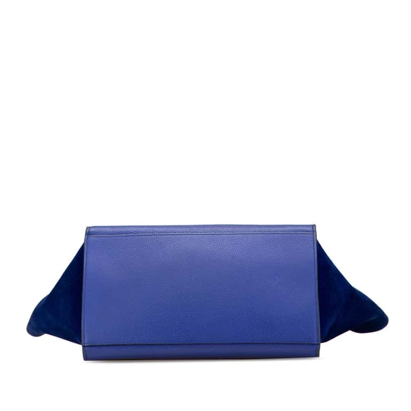 Celine Small Drummed Calfskin and Suede Trapeze Satchel Blue Leather Good condition - Inside View