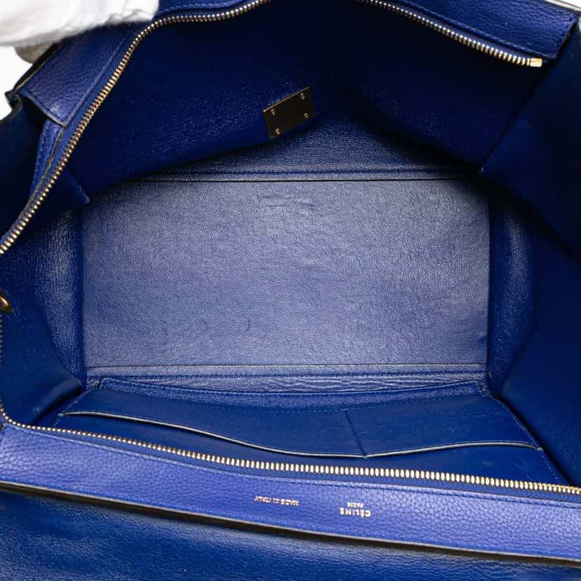 Celine Small Drummed Calfskin and Suede Trapeze Satchel Blue Leather Good condition - Model View