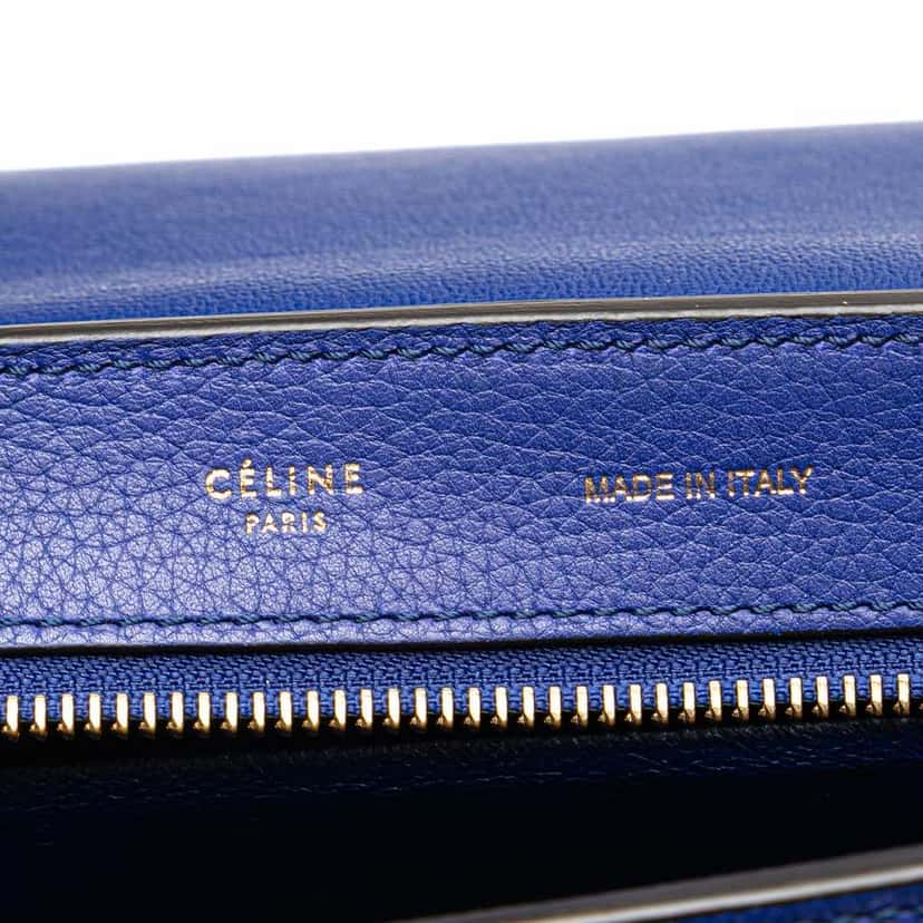Celine Small Drummed Calfskin and Suede Trapeze Satchel Blue Leather Good condition - Box View