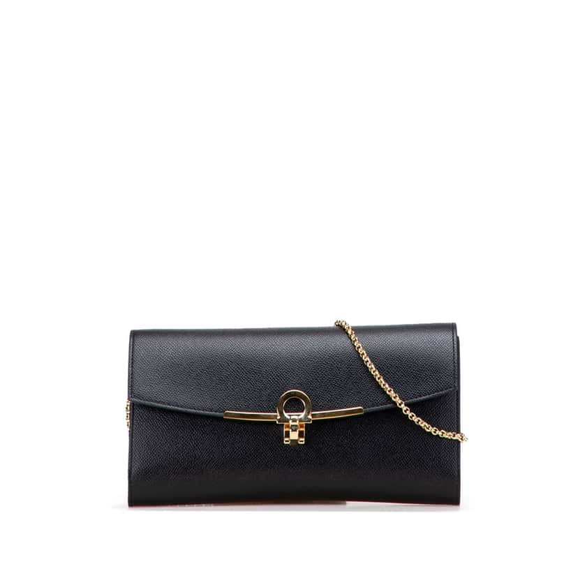 Salvatore Ferragamo Leather Gancini Icona Clutch on Chain Black Leather Good condition - Front View
