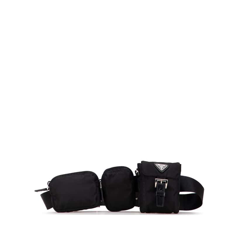 Prada Tessuto Triple Pouch Belt Bag Black Good condition - Front View
