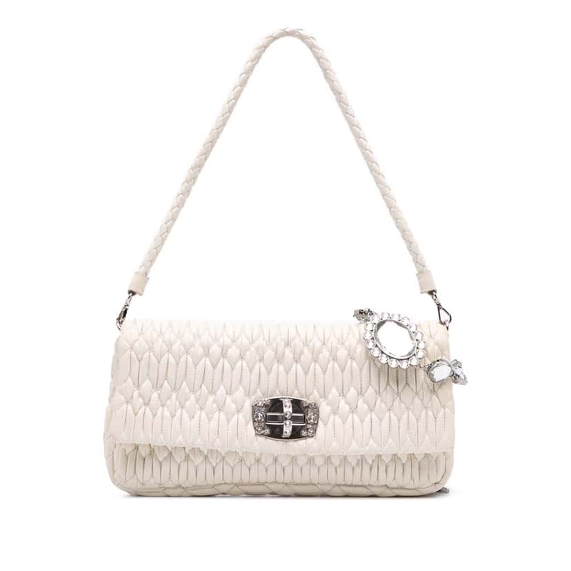 Miu Miu Matelasse Nappa Crystal Shoulder Bag White Leather Good condition - Front View