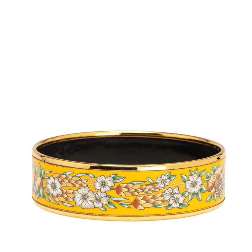 Hermès Wide Enamel Wheat and Fruits Bangle GM Yellow Good condition - Back View