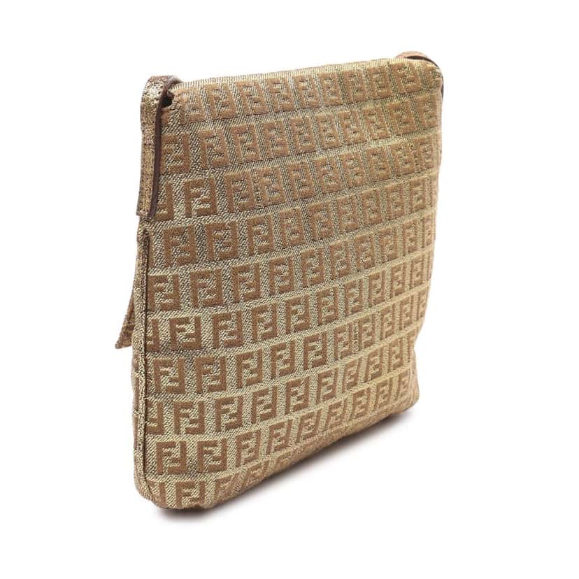 Fendi Zucchino Metallic Canvas Flap Crossbody Gold Canvas Good condition - Back View