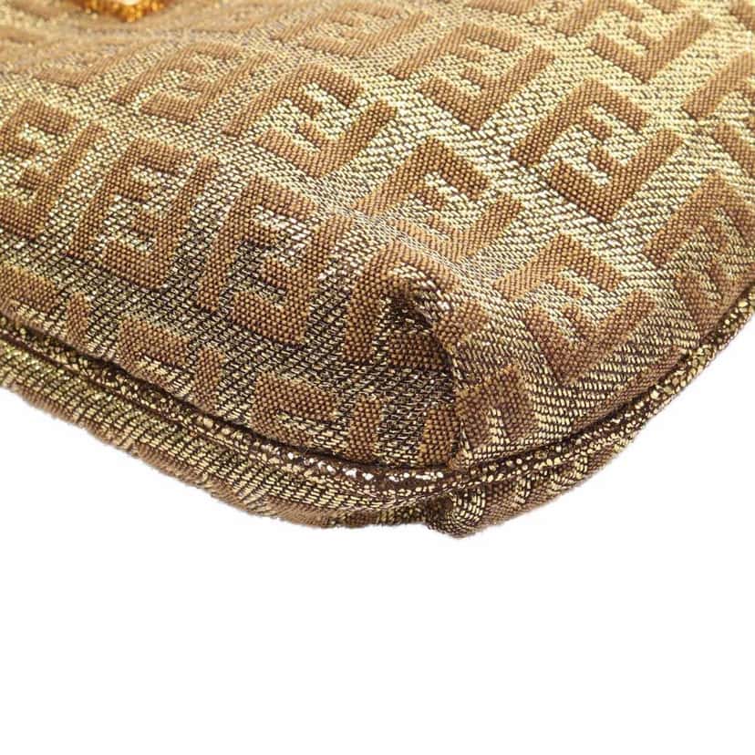 Fendi Zucchino Metallic Canvas Flap Crossbody Gold Canvas Good condition - Box View