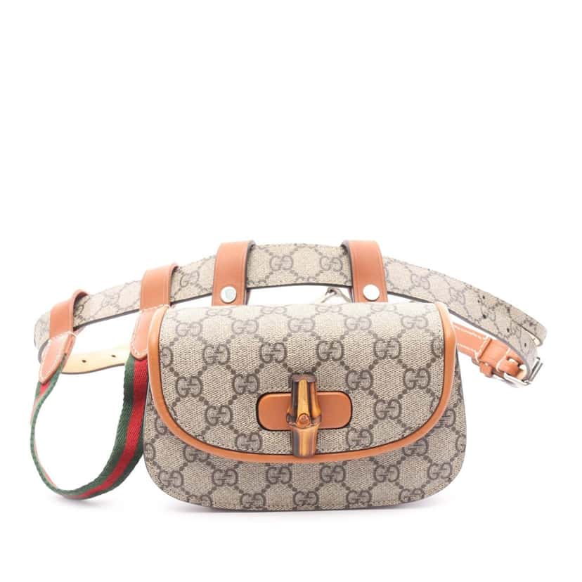 Gucci Mini GG Supreme Web Bamboo 1947 Belt Bag Brown Canvas Good condition - Front View