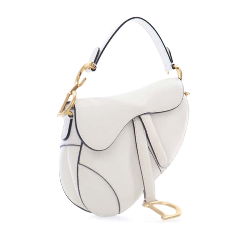 Dior Mini Grained Calfskin Saddle Bag White Leather Good condition - Back View