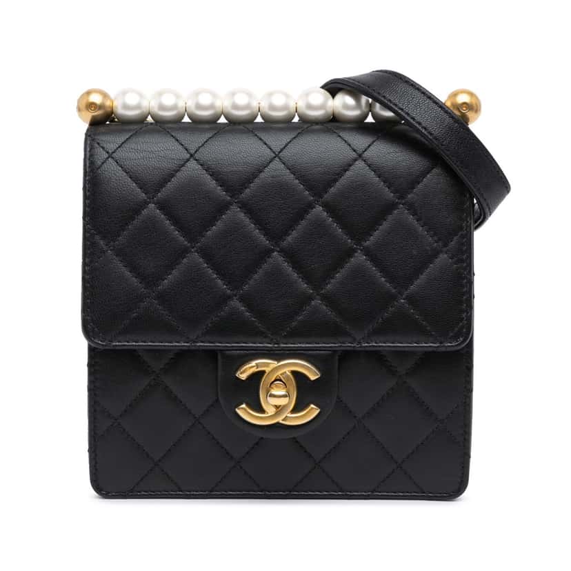 Chanel Small Lambskin Chic Pearls Flap Black Leather Good condition - Front View