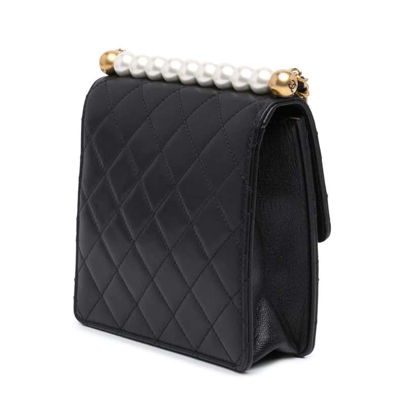 Chanel Small Lambskin Chic Pearls Flap Black Leather Good condition - Back View