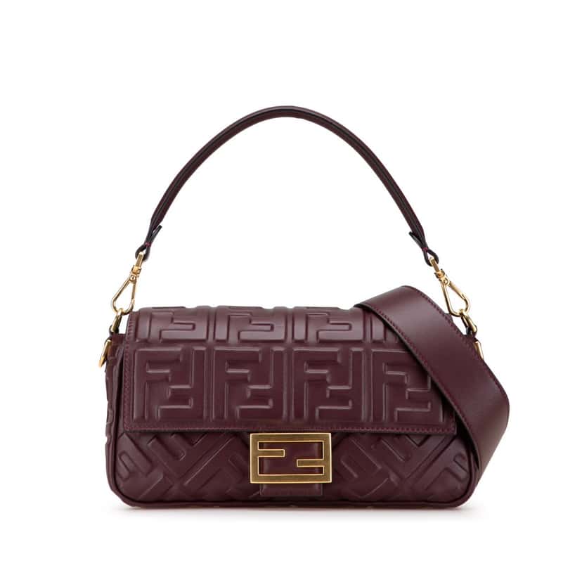 Fendi Zucca Embossed Leather Baguette Satchel Red Leather Good condition - Front View