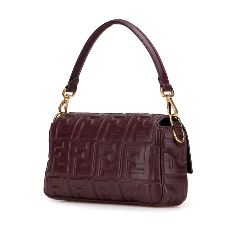 Fendi Zucca Embossed Leather Baguette Satchel Red Leather Good condition - Back View