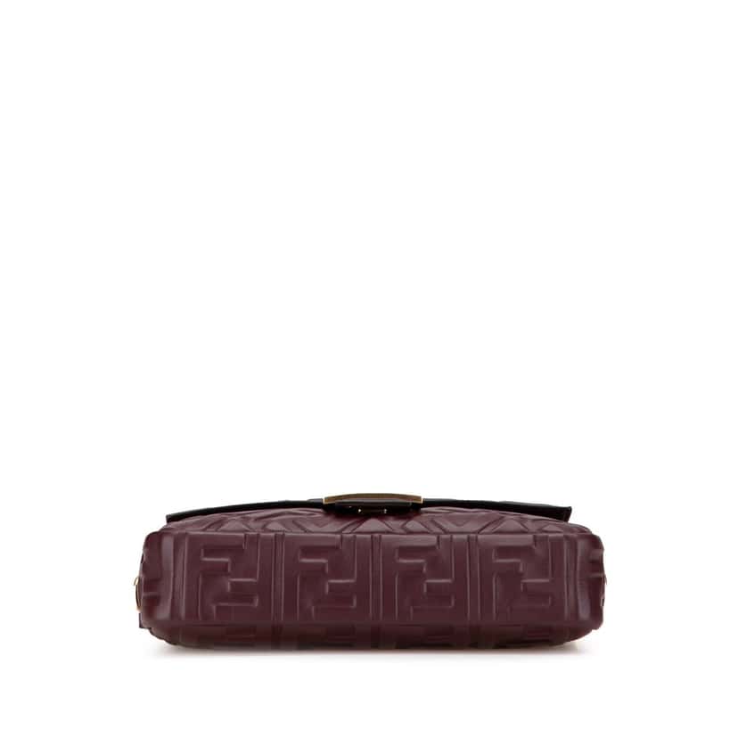 Fendi Zucca Embossed Leather Baguette Satchel Red Leather Good condition - Inside View