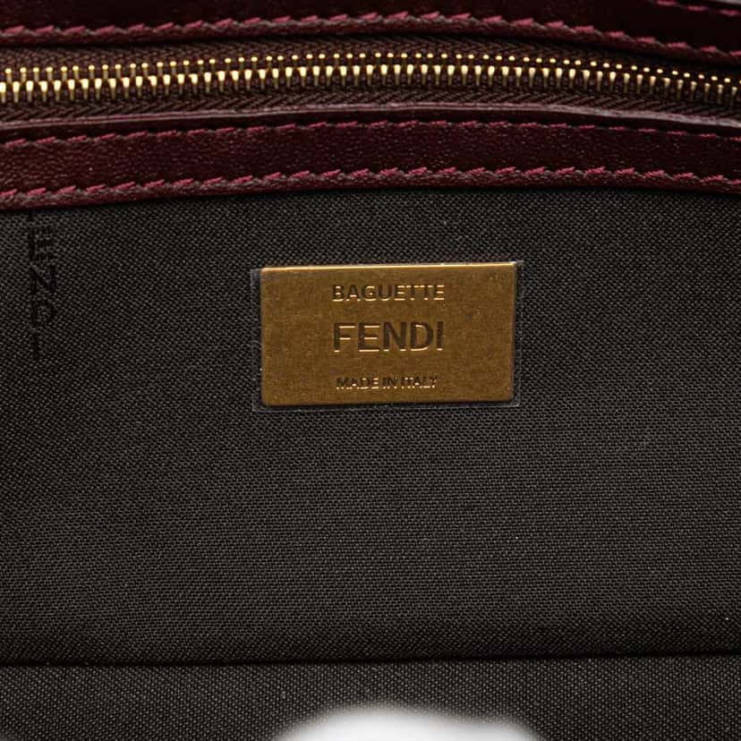 Fendi Zucca Embossed Leather Baguette Satchel Red Leather Good condition - Box View