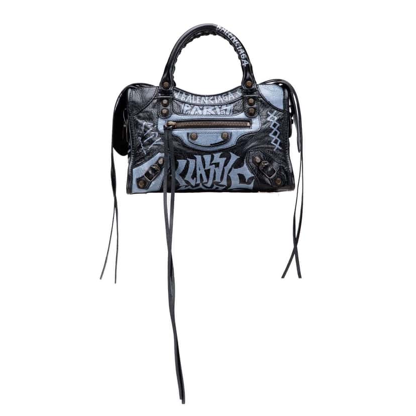 Balenciaga Mini Lambskin Motocross Graffiti Classic City Satchel Black Leather Good condition - Front View