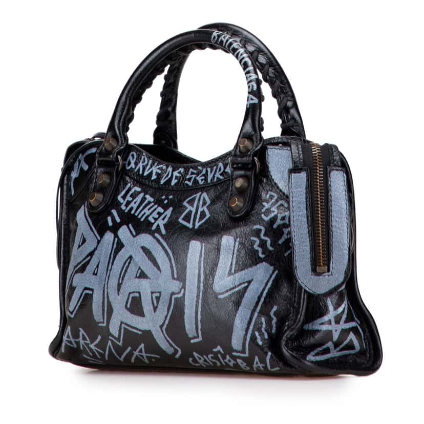 Balenciaga Mini Lambskin Motocross Graffiti Classic City Satchel Black Leather Good condition - Back View