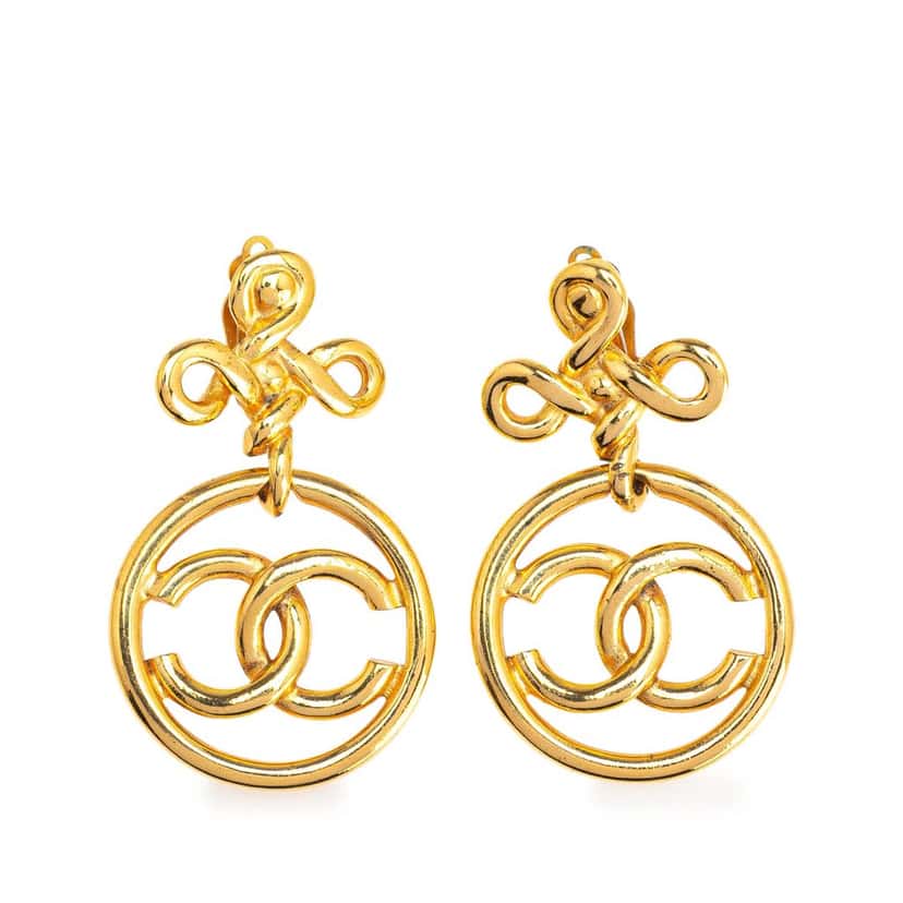 Chanel Gold Plated CC Drop Clip-On Earrings Gold Metal Good condition - Front View