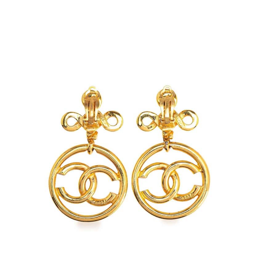 Chanel Gold Plated CC Drop Clip-On Earrings Gold Metal Good condition - Back View