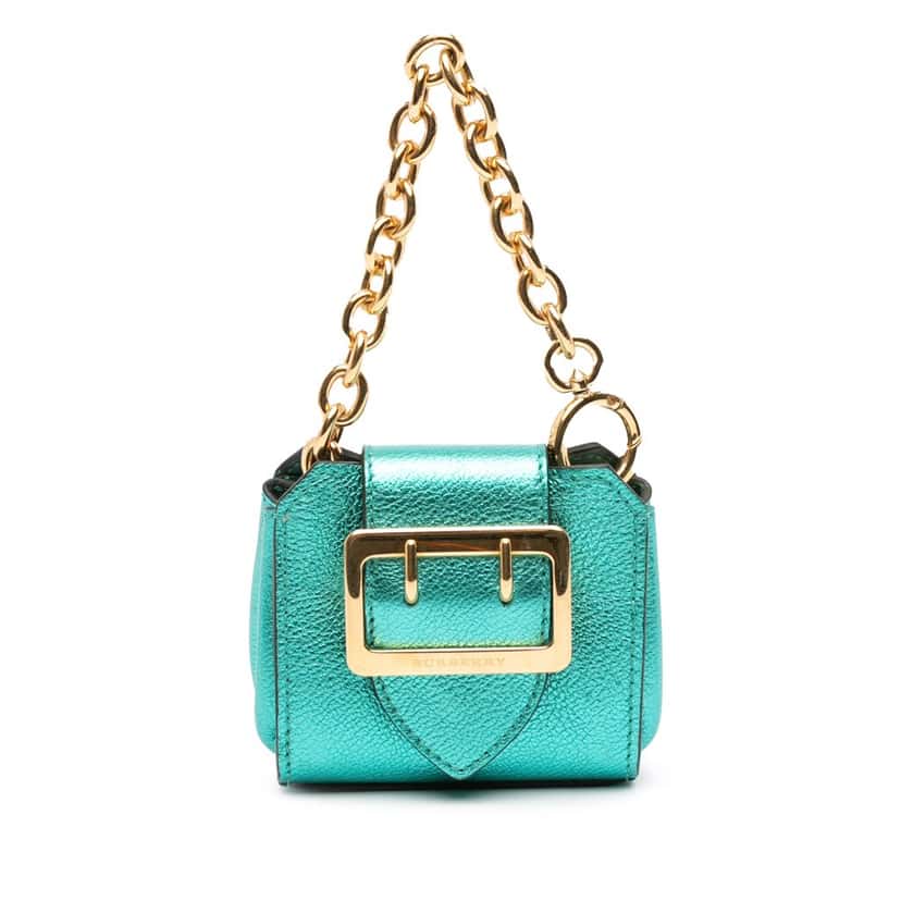 Burberry Mini Metallic Calfskin Buckle Charm Handbag Green Leather Good condition - Front View