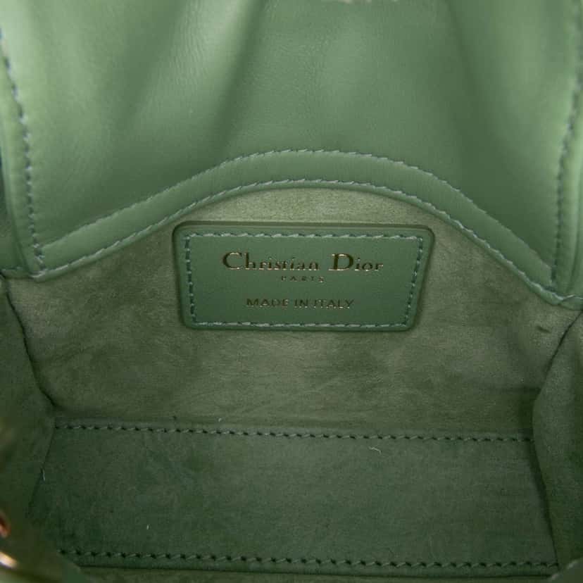 Dior Micro Lambskin Cannage Lady Dior Green Leather Good condition - Box View