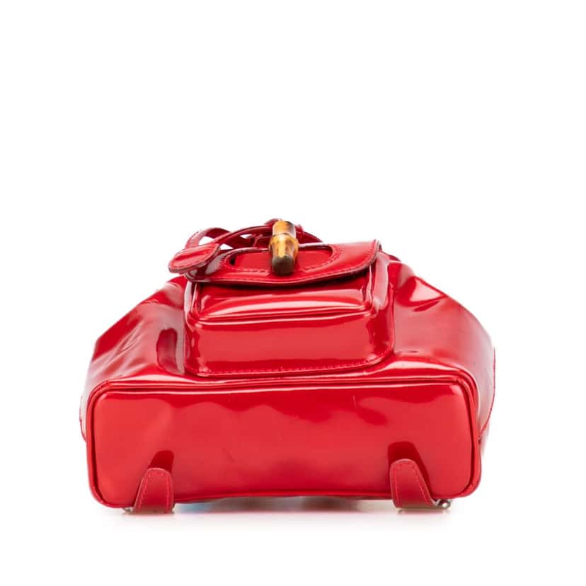 Gucci Mini Patent Bamboo Drawstring Backpack Red Leather Good condition - Inside View