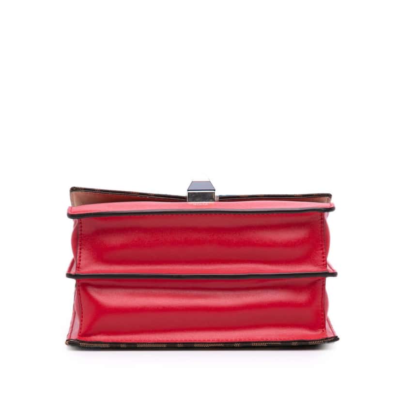 Fendi Small Velvet Embroidered Zucca Canvas and Leather Kan I Crossbody Red Leather Good condition - Inside View