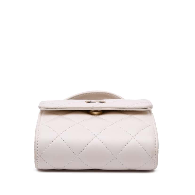 Chanel Mini CC Quilted Lambskin Kiss Lock Frame Top Handle Clutch with Chain White Leather Good condition - Inside View