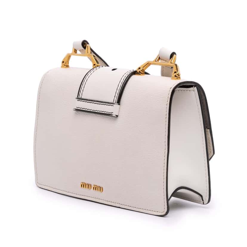 Miu Miu Goatskin Madras Soft Calf Crystal Embellished Crossbody White Leather Good condition - Back View